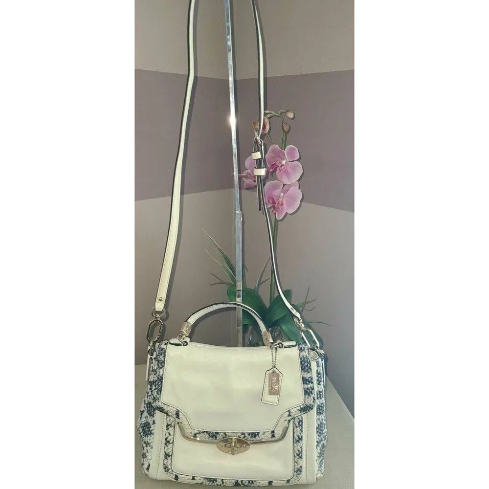 COACH MADISON TWO TONE PYTHON EMBOSSED EXOTIC LEATHER SADIE FLAP SATCHEL 27849